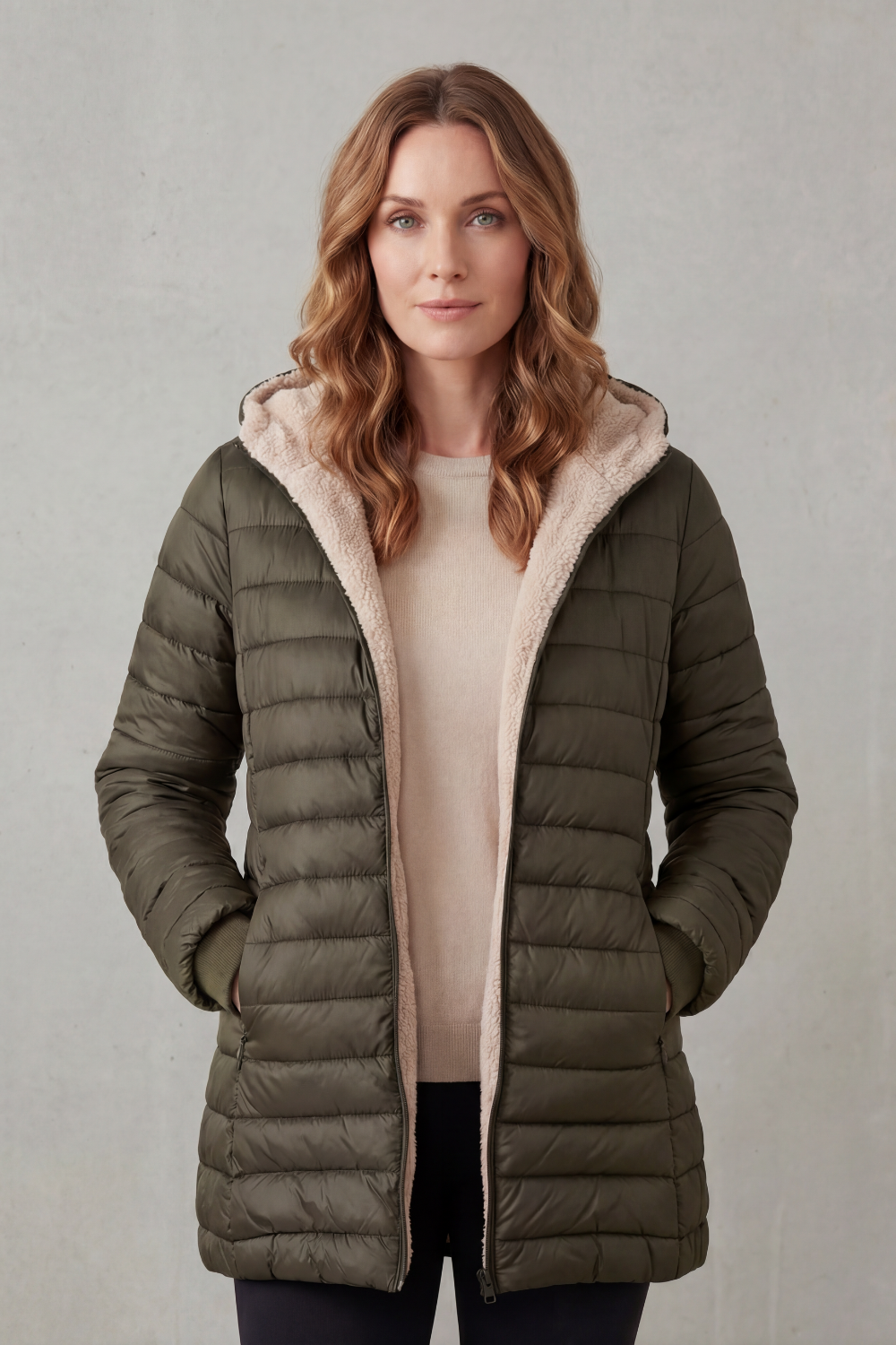 Ludovica | Piumino con Cappuccio Foderato in Sherpa