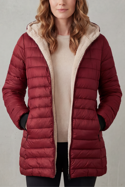 Ludovica | Piumino con Cappuccio Foderato in Sherpa
