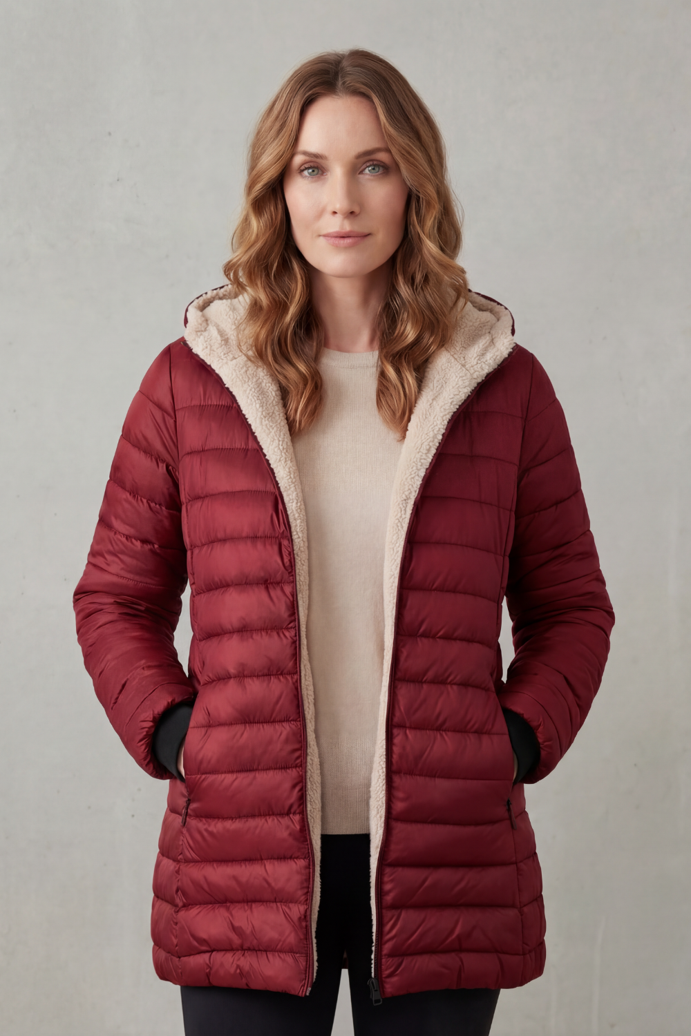 Ludovica | Piumino con Cappuccio Foderato in Sherpa