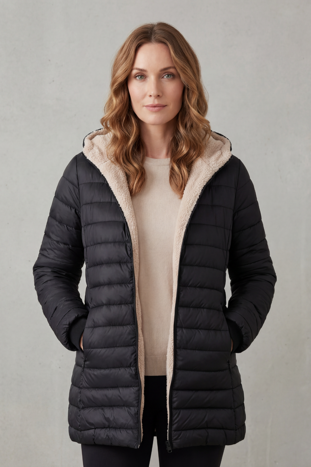 Ludovica | Piumino con Cappuccio Foderato in Sherpa