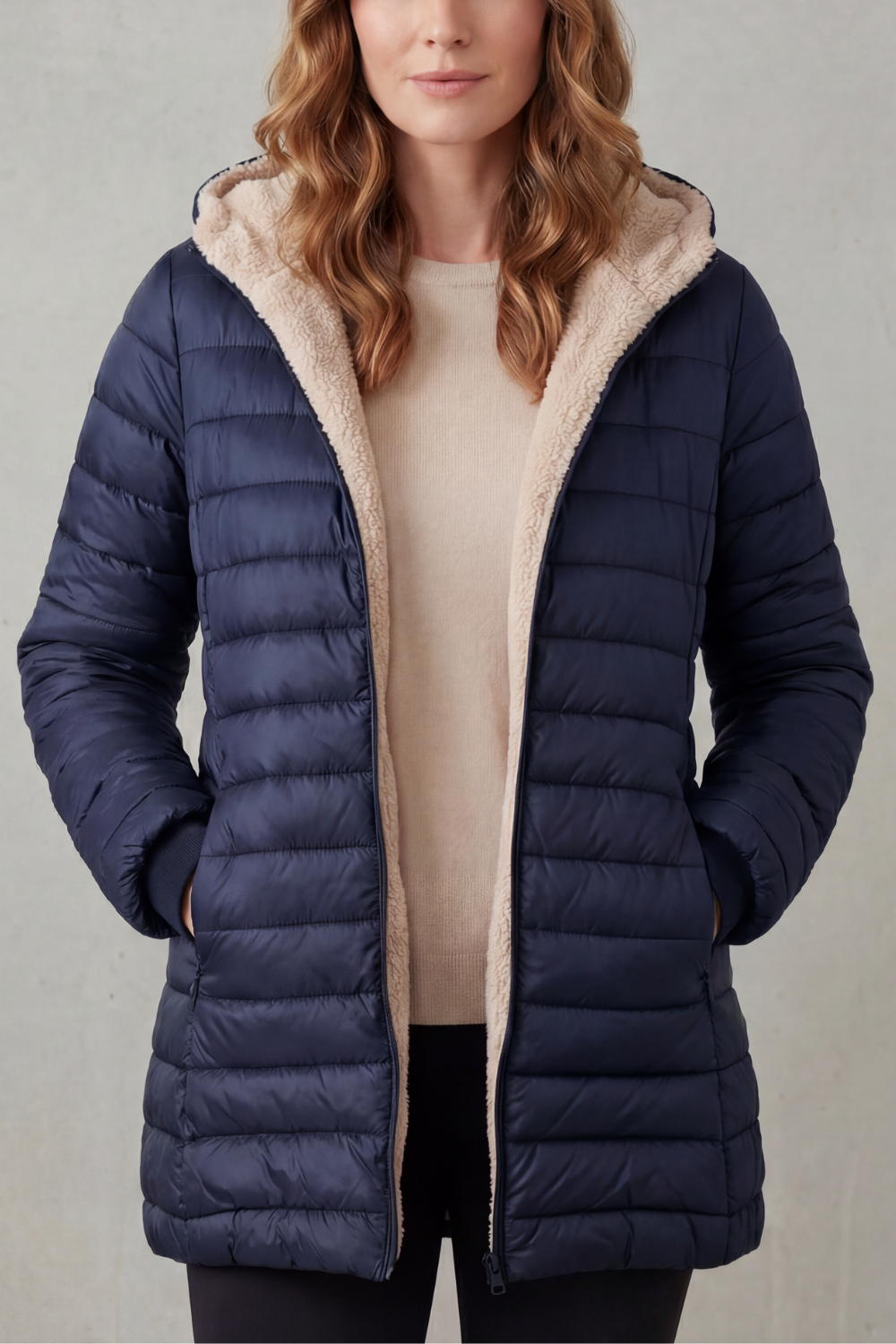 Ludovica | Piumino con Cappuccio Foderato in Sherpa