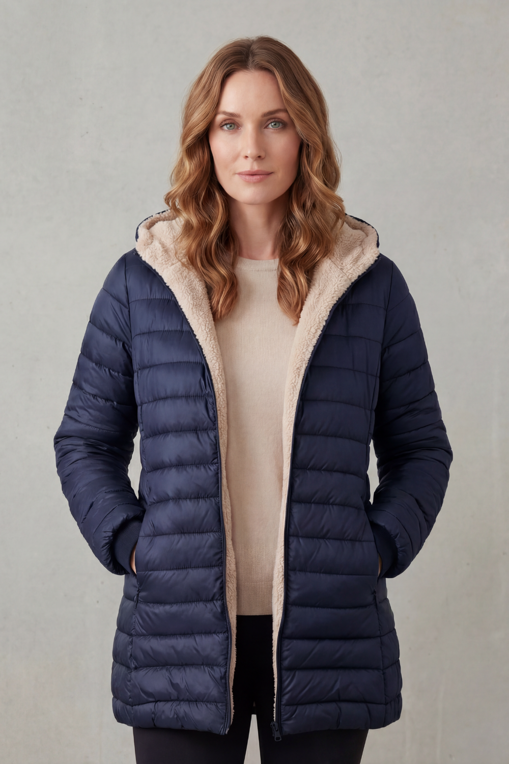 Ludovica | Piumino con Cappuccio Foderato in Sherpa
