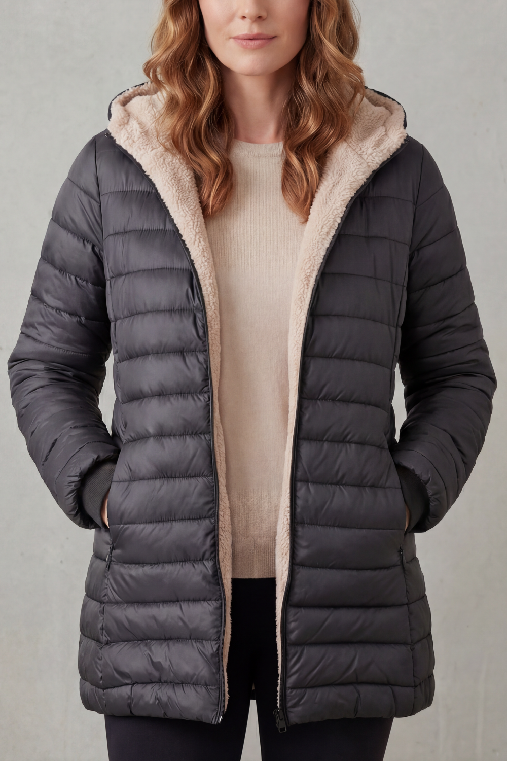 Ludovica | Piumino con Cappuccio Foderato in Sherpa