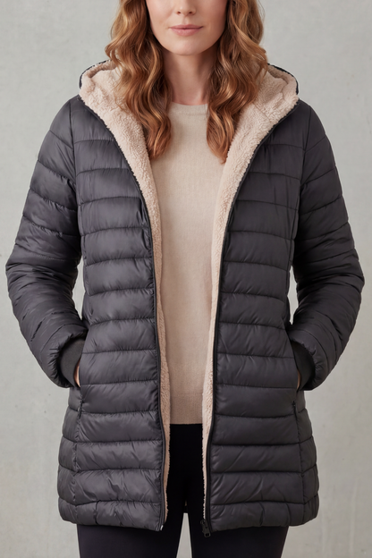 Ludovica | Piumino con Cappuccio Foderato in Sherpa
