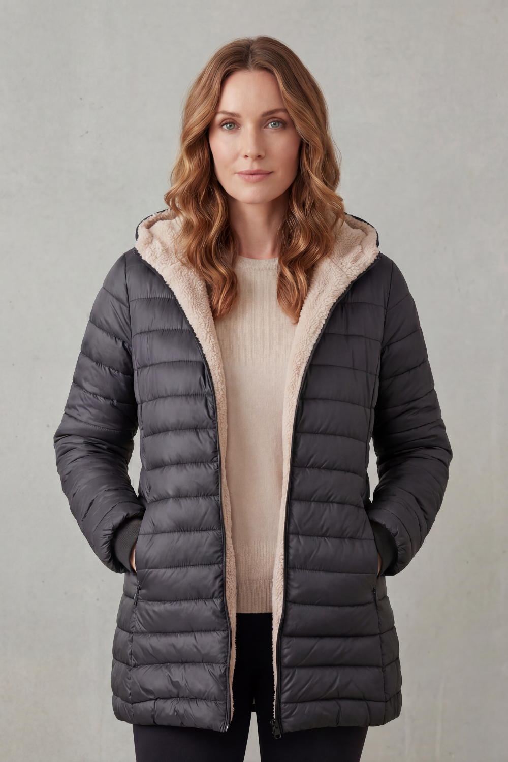 Ludovica | Piumino con Cappuccio Foderato in Sherpa