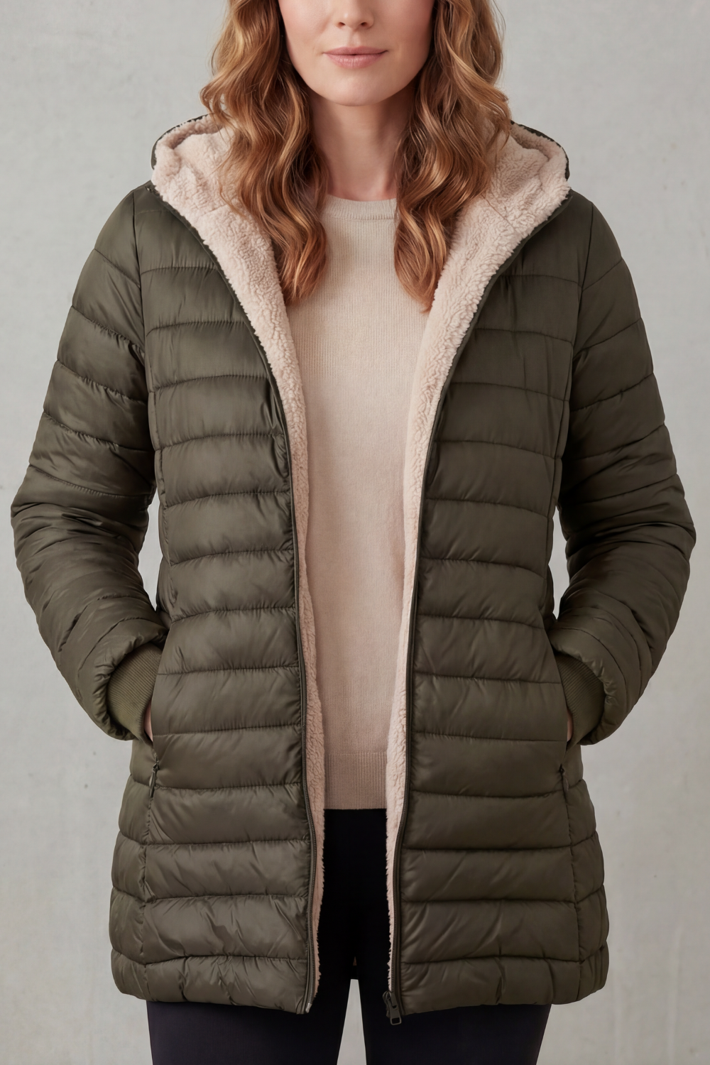 Ludovica | Piumino con Cappuccio Foderato in Sherpa