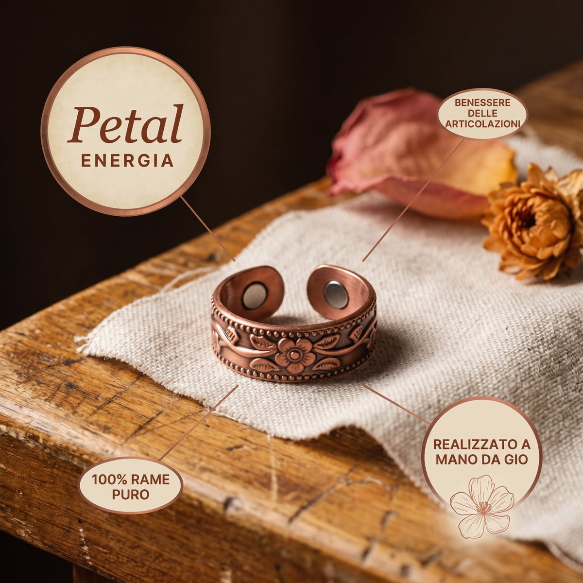 Anello in Rame a Petali di Gio