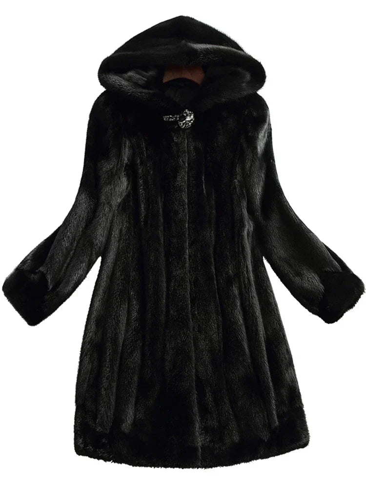 Elvira | Cappotto Lungo in Pelliccia Sintetica con Cappuccio