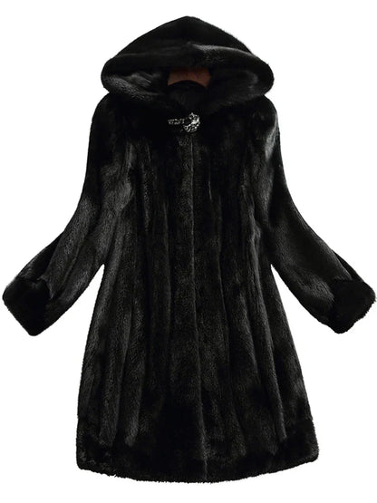Elvira | Cappotto Lungo in Pelliccia Sintetica con Cappuccio
