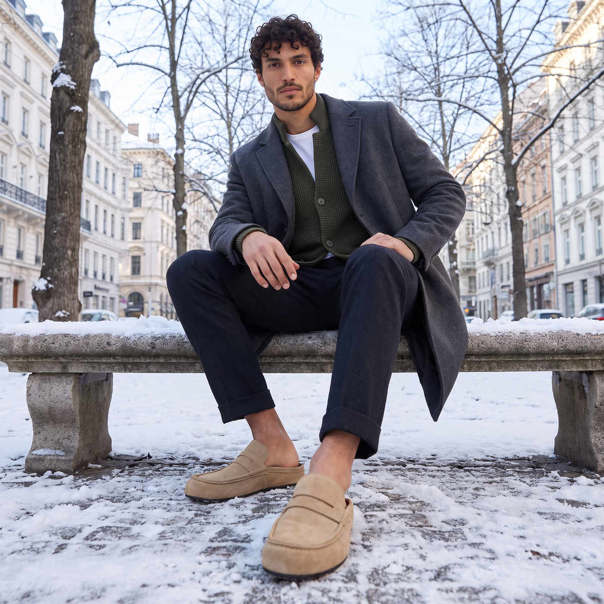 Mocassini senza retro da uomo in look suede