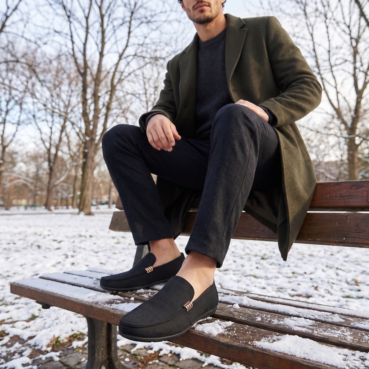 Mocassini Slip-On in Tela Texturizzata da Uomo