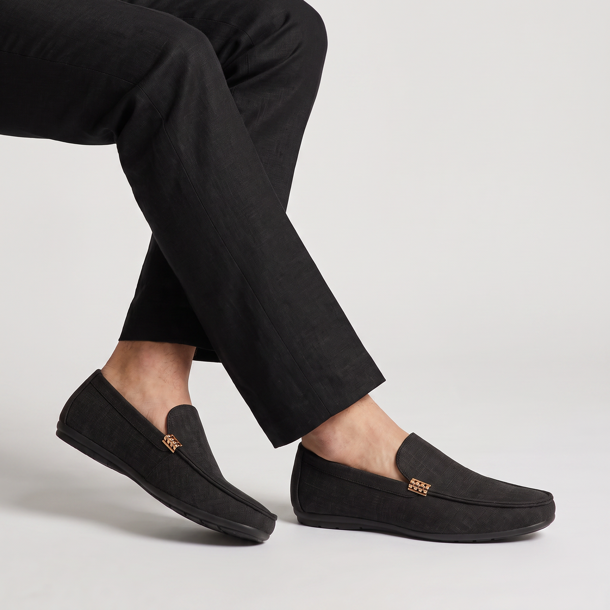 Mocassini Slip-On in Tela Texturizzata da Uomo