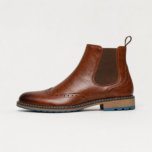 Stivali Chelsea brogue da uomo con punta a V