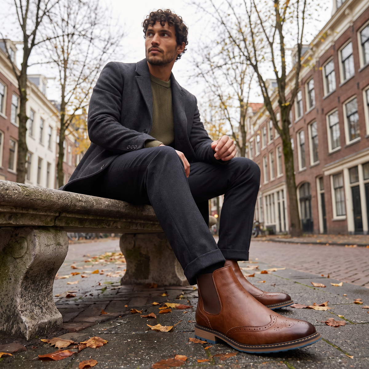 Stivali Chelsea Brogue da Uomo - Stivali Eleganti alla Caviglia con Punta a V
