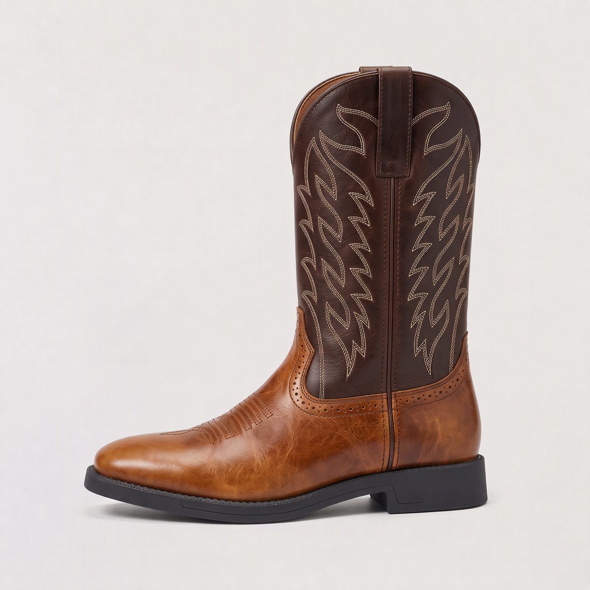 Stivali Western da Uomo con Gambale Ricamato — Stivali Cowboy a Punta Quadrata a Mezza Polpaccio