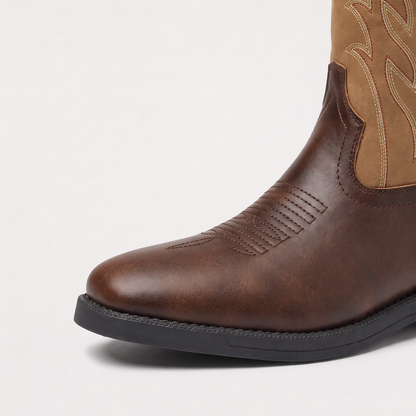 Stivali Western da Uomo con Gambale Ricamato — Stivali Cowboy a Punta Quadrata a Mezza Polpaccio