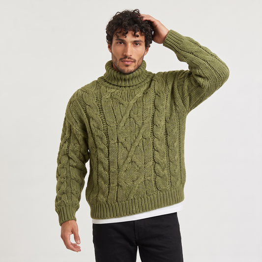 Maglione a collo alto con treccia da uomo, modello Luca