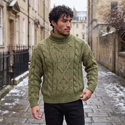 Luca - Maglione Invernale da Uomo a Collo Alto con Treccia Spessa