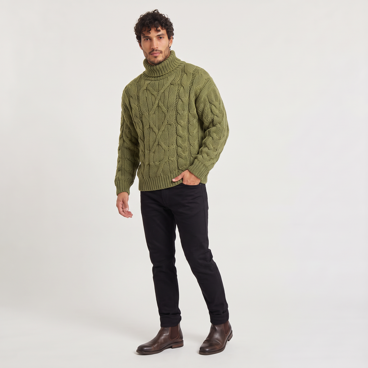 Luca - Maglione Invernale da Uomo a Collo Alto con Treccia Spessa