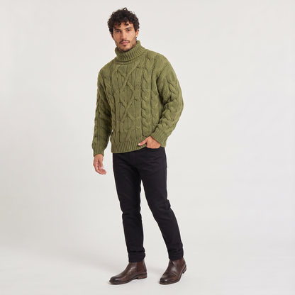 Luca - Maglione Invernale da Uomo a Collo Alto con Treccia Spessa