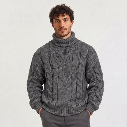 Luca - Maglione Invernale da Uomo a Collo Alto con Treccia Spessa
