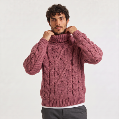 Luca - Maglione Invernale da Uomo a Collo Alto con Treccia Spessa