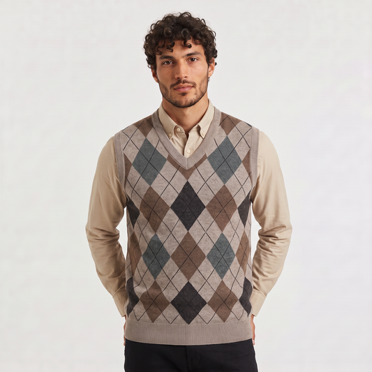 Gilet a V con motivo argyle da uomo, modello Marco