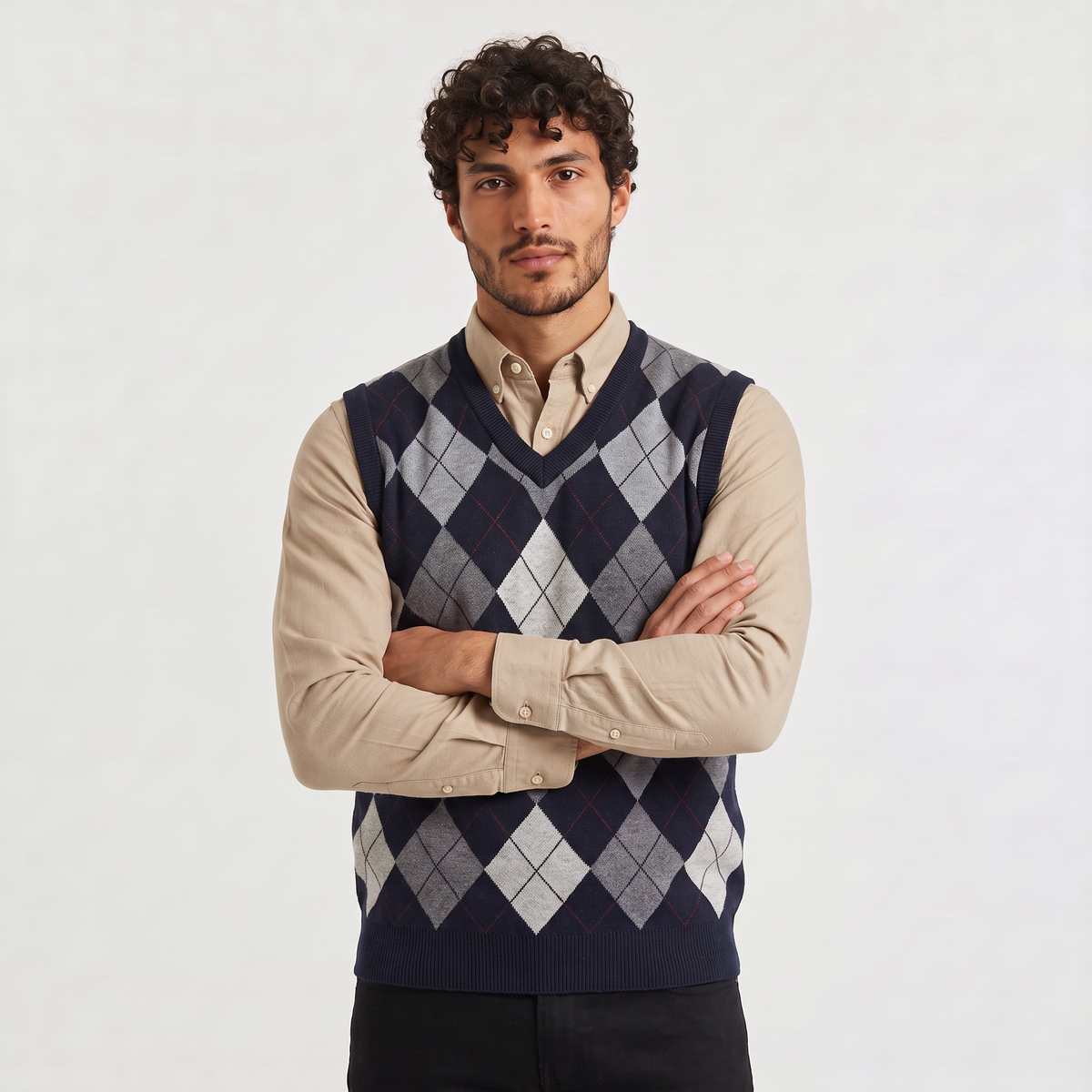 Marco - Gilet da Uomo a V con Motivo Argyle