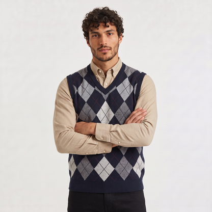 Marco - Gilet da Uomo a V con Motivo Argyle