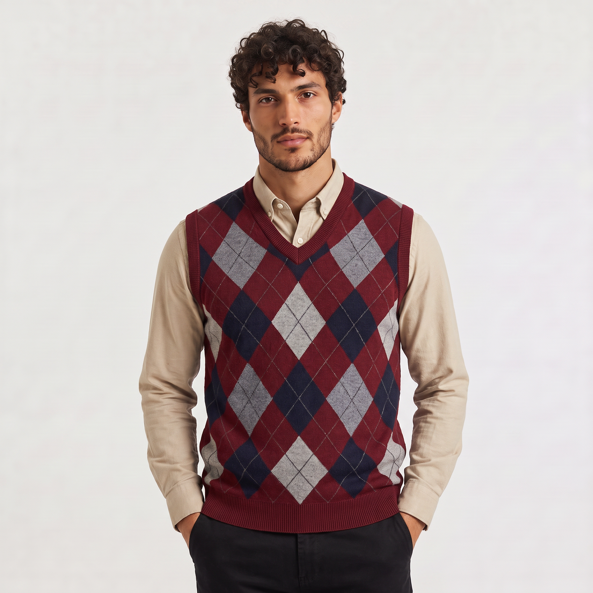 Marco - Gilet da Uomo a V con Motivo Argyle