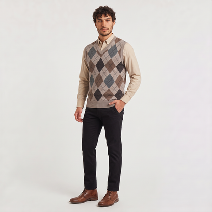 Marco - Gilet da Uomo a V con Motivo Argyle