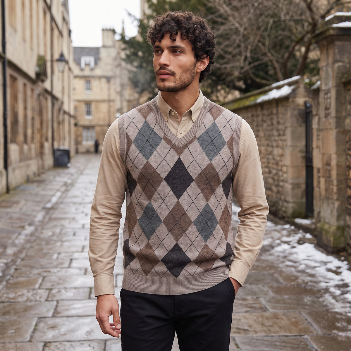Marco - Gilet da Uomo a V con Motivo Argyle