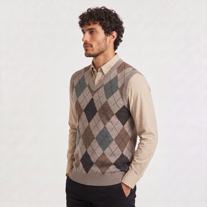 Marco - Gilet da Uomo a V con Motivo Argyle
