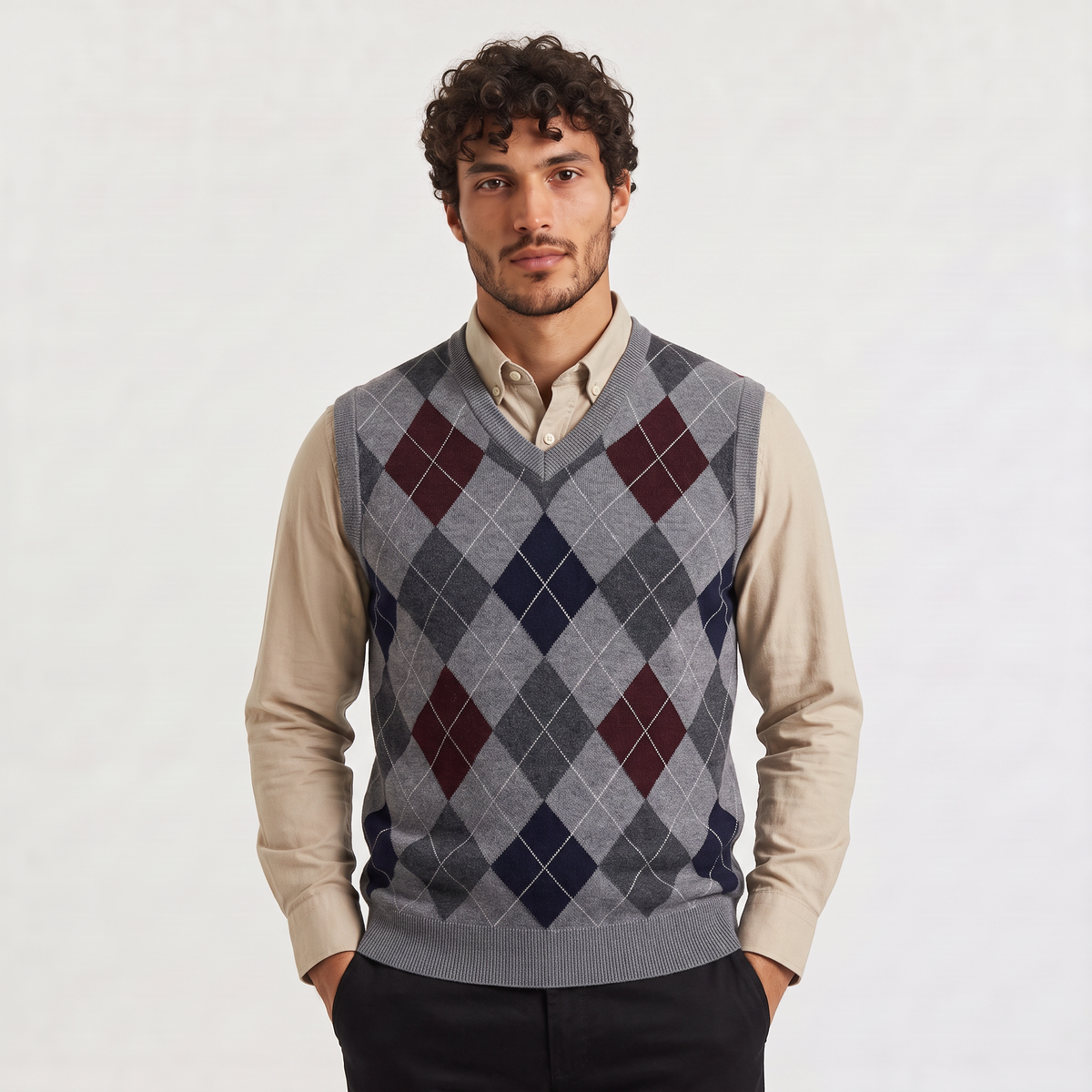 Marco - Gilet da Uomo a V con Motivo Argyle