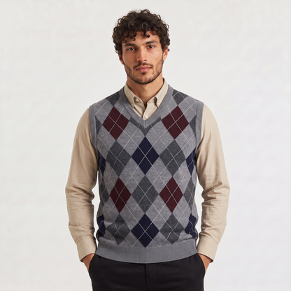 Marco - Gilet da Uomo a V con Motivo Argyle