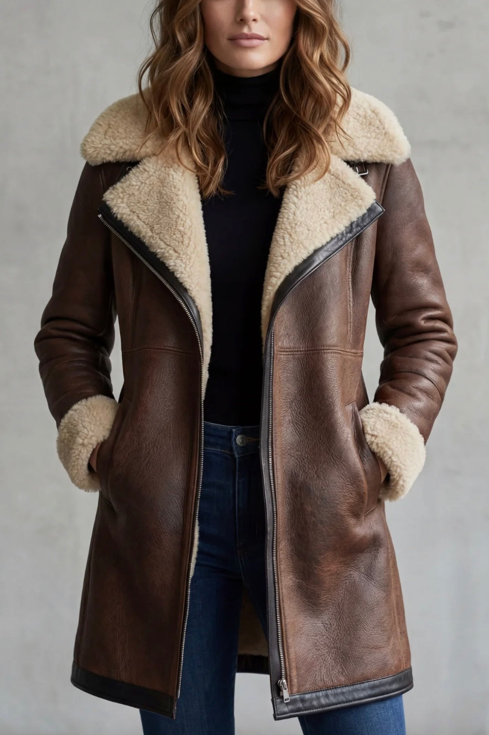 Giulia | Cappotto Elegante in Pelle con Fodera in Pelliccia