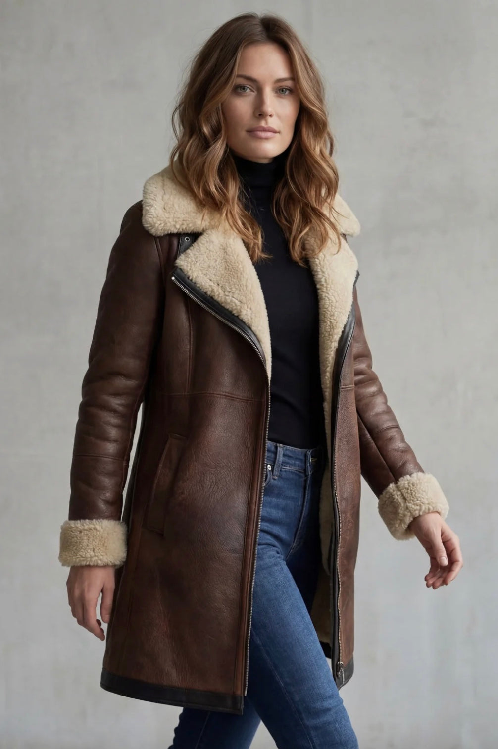 Giulia | Cappotto Elegante in Pelle con Fodera in Pelliccia