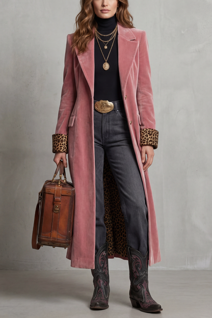 Beatrice | Cappotto Lungo con Fodera in Velluto Leopardato