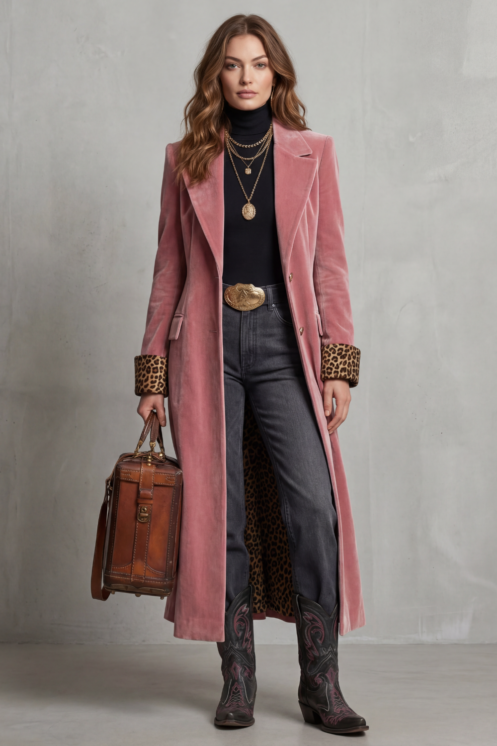 Beatrice | Cappotto Lungo con Fodera in Velluto Leopardato