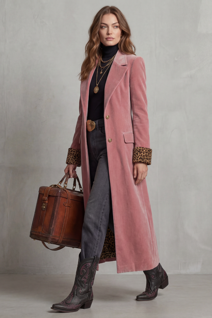 Beatrice | Cappotto Lungo con Fodera in Velluto Leopardato