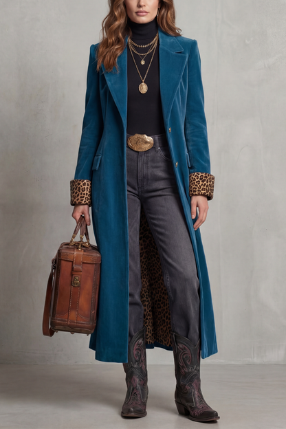 Beatrice | Cappotto Lungo con Fodera in Velluto Leopardato