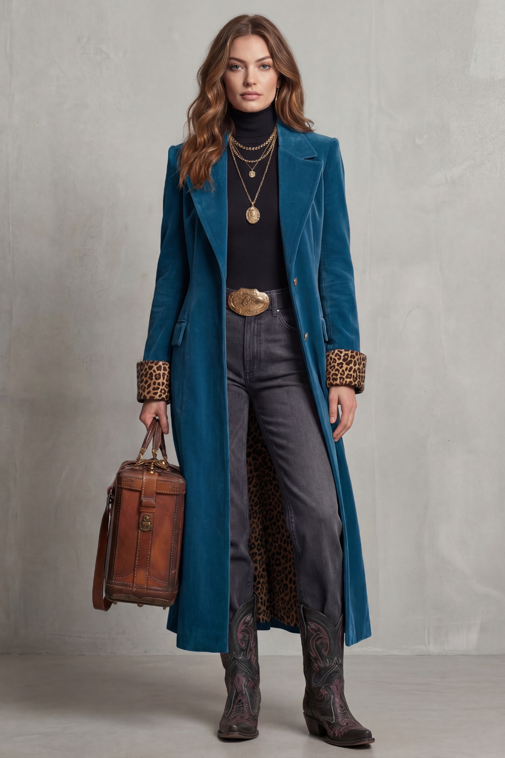 Beatrice | Cappotto Lungo con Fodera in Velluto Leopardato