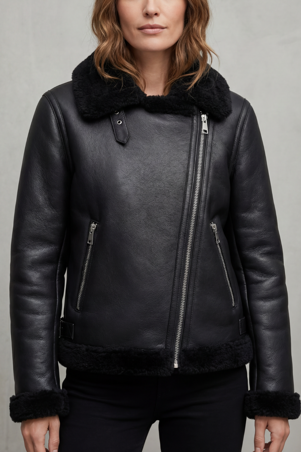 Michela | Giacca Biker in Shearling con Zip Asimmetrica