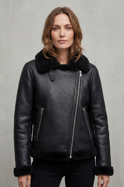 Michela | Giacca Biker in Shearling con Zip Asimmetrica