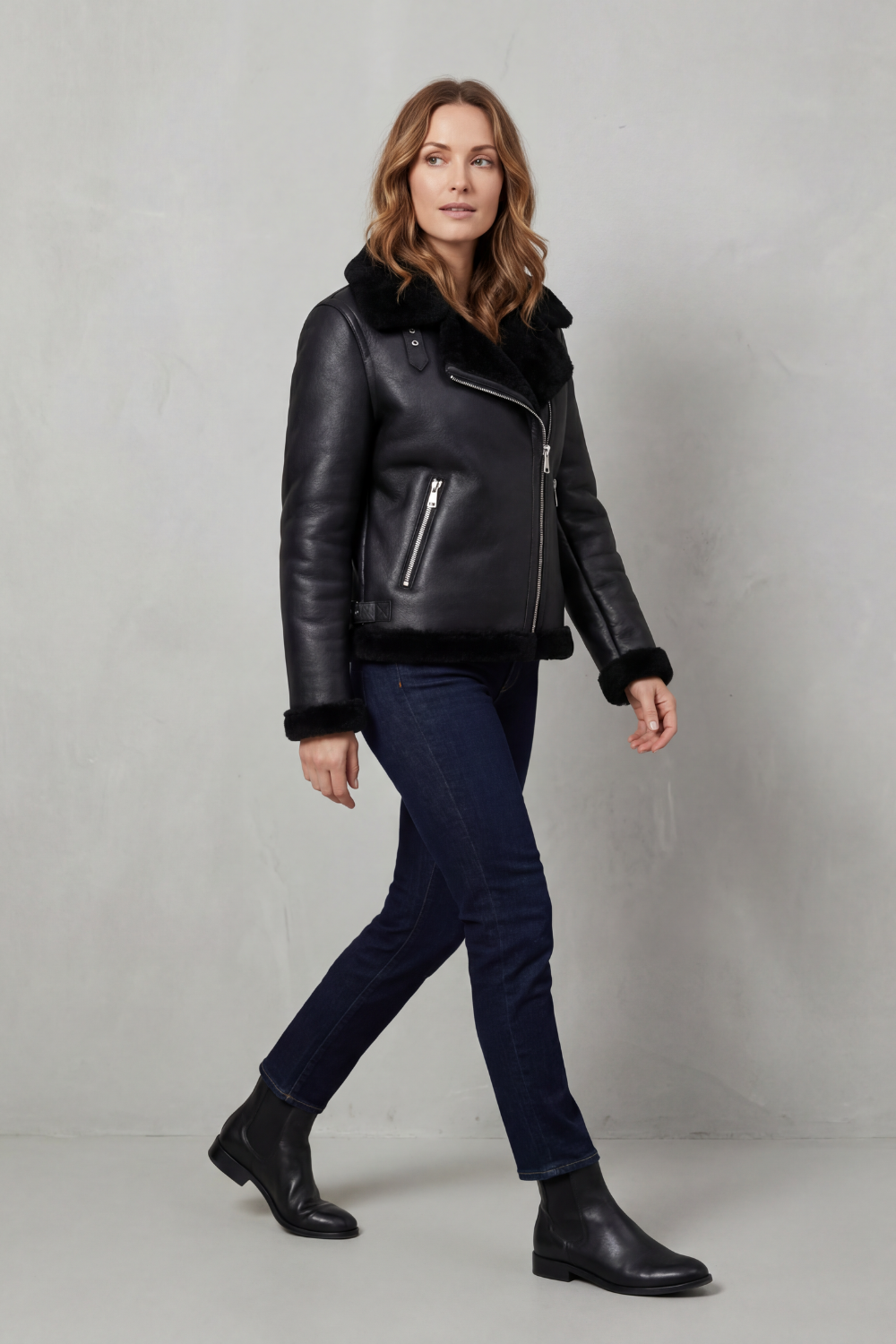 Michela | Giacca Biker in Shearling con Zip Asimmetrica