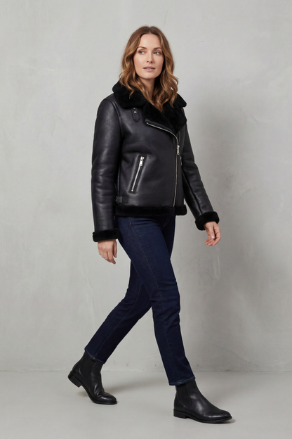 Michela | Giacca Biker in Shearling con Zip Asimmetrica