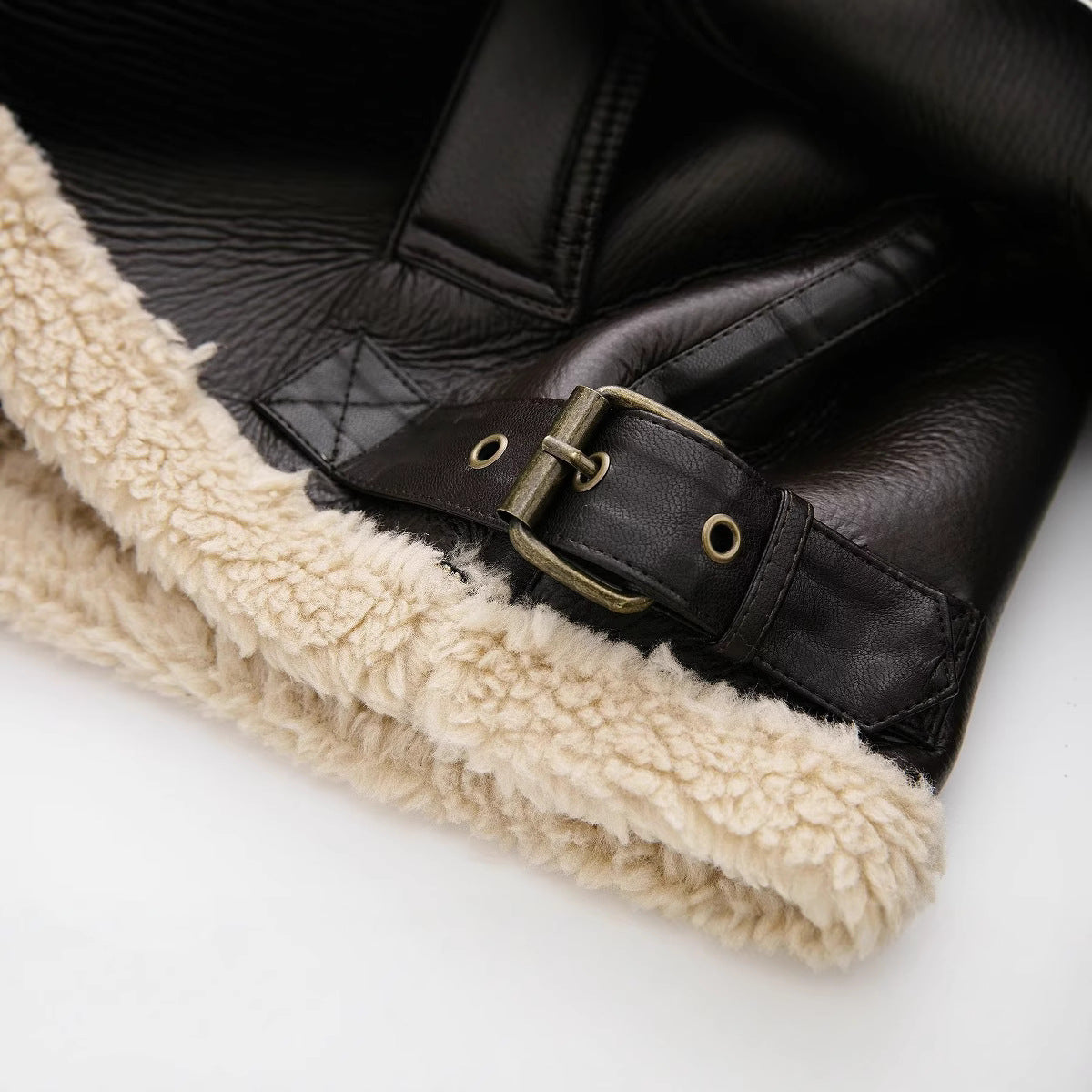 Serena | Giacca Aviator in Ecopelle con Collo in Finto Shearling