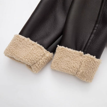 Serena | Giacca Aviator in Ecopelle con Collo in Finto Shearling