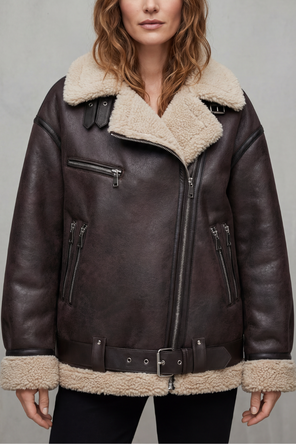 Giovanna | Cappotto Aviator con Cintura e Finiture in Shearling