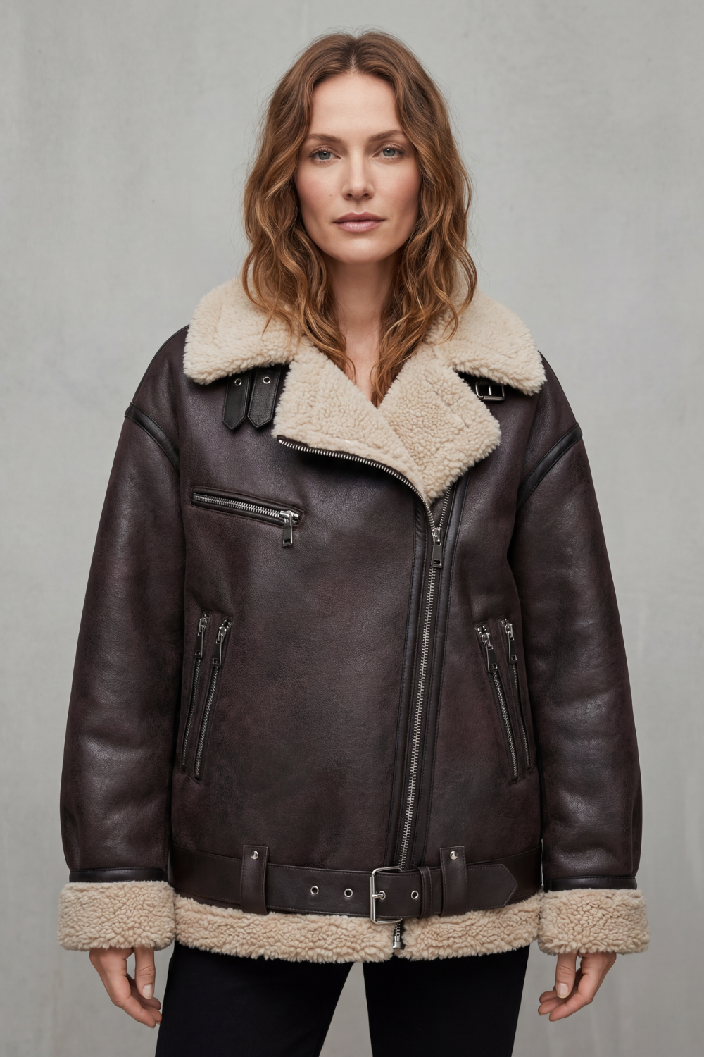 Giovanna | Cappotto Aviator con Cintura e Finiture in Shearling